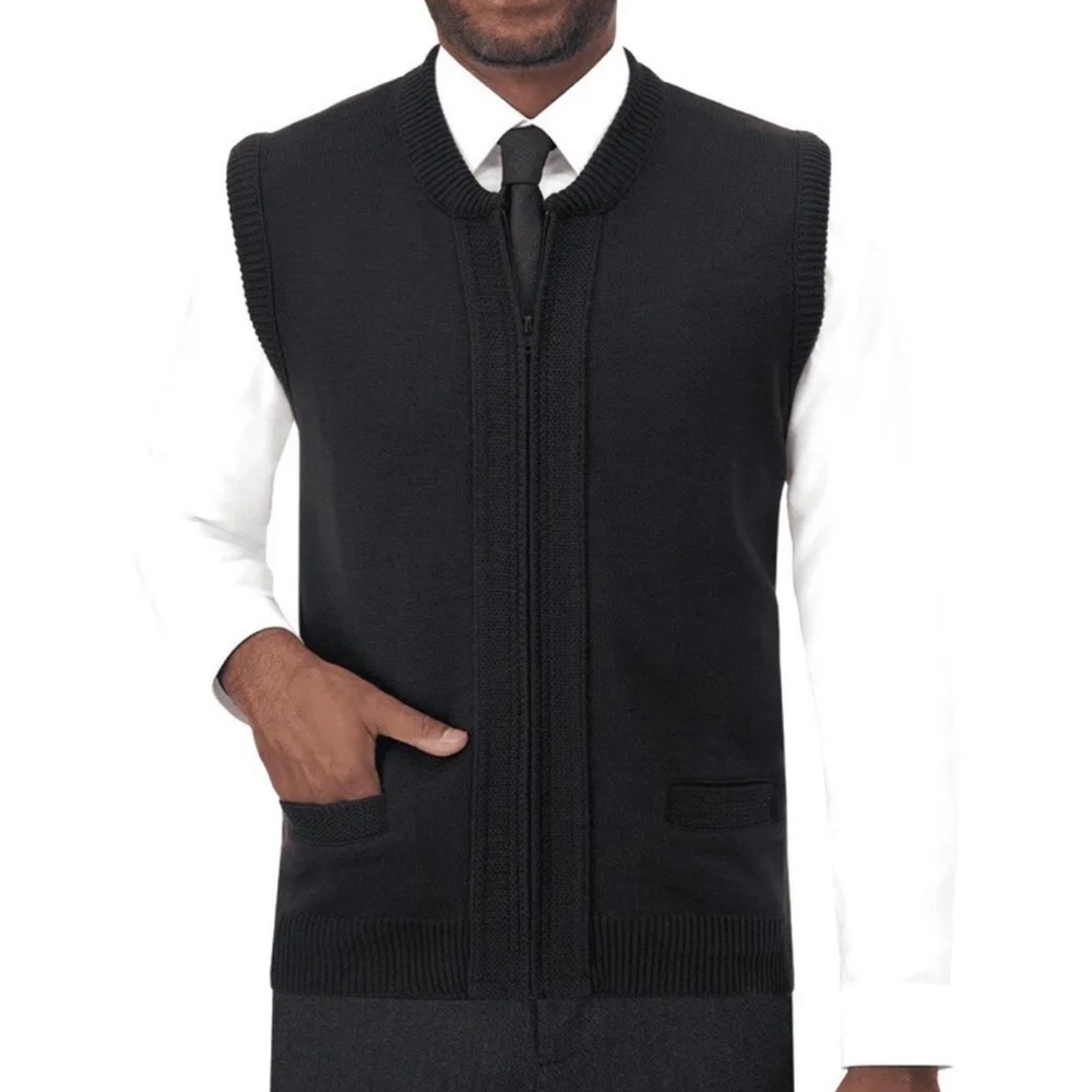 COBMEX Men’s Black Crew Neck Zip Front Knit Vest 4XL